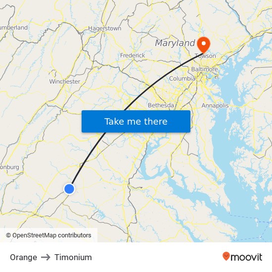 Orange to Timonium map