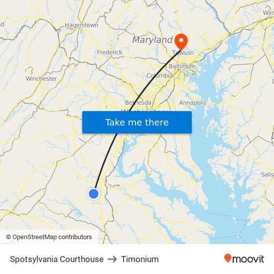 Spotsylvania Courthouse to Timonium map