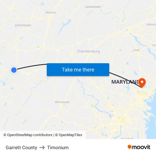 Garrett County to Timonium map