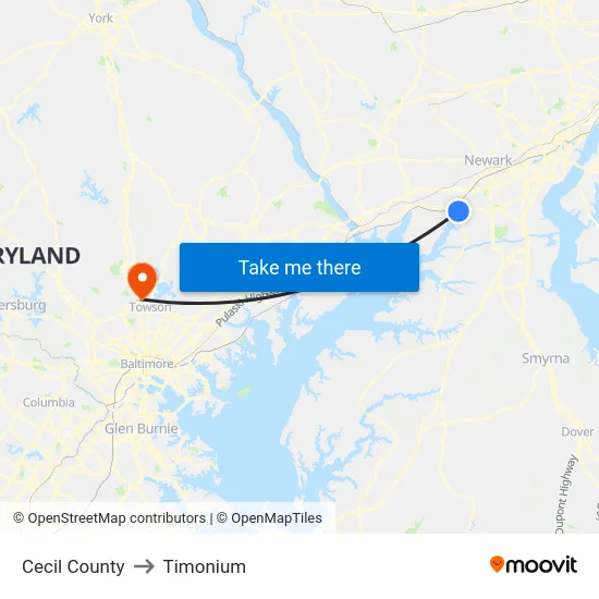Cecil County to Timonium map