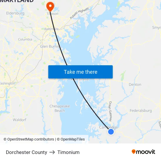 Dorchester County to Timonium map