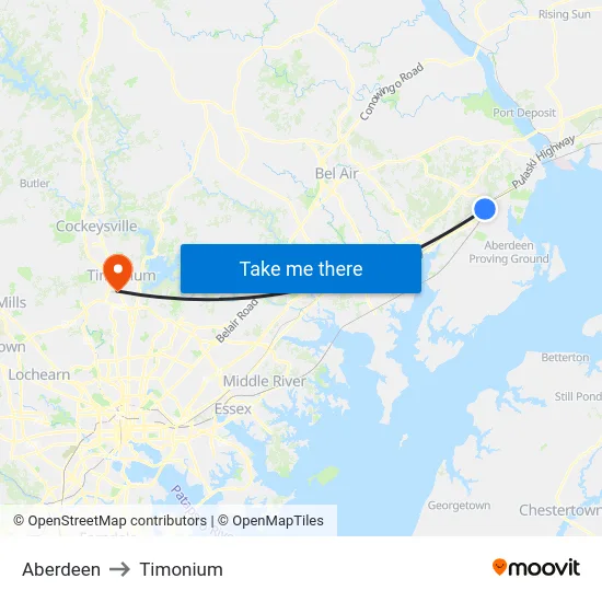 Aberdeen to Timonium map