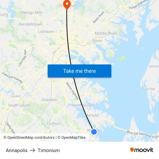 Annapolis to Timonium map