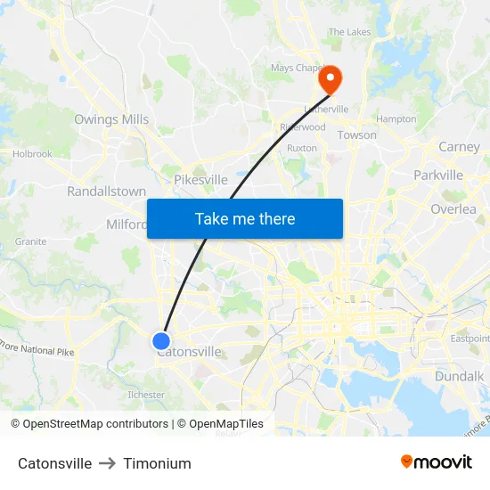 Catonsville to Timonium map