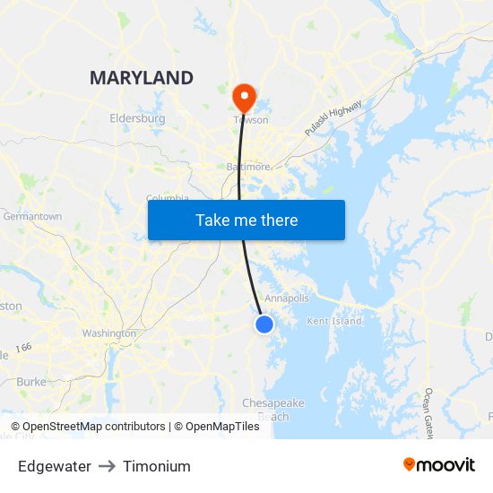 Edgewater to Timonium map