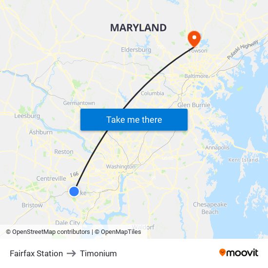 Fairfax Station to Timonium map