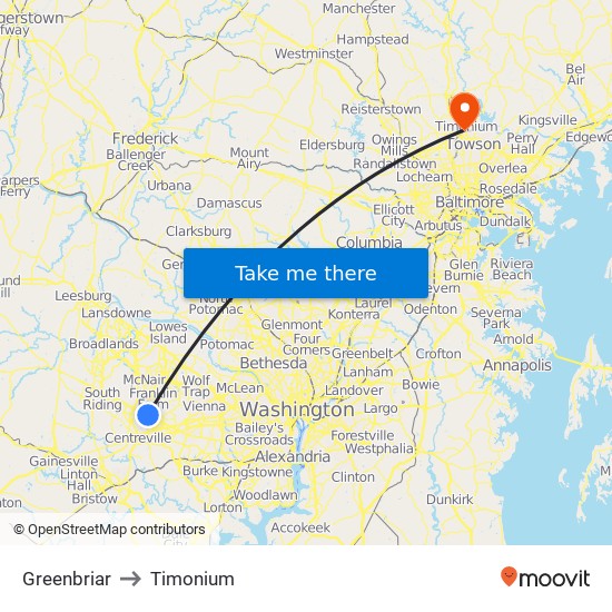 Greenbriar to Timonium map