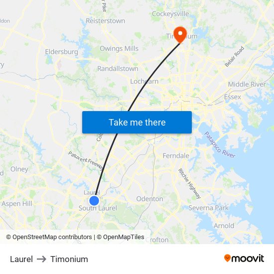 Laurel to Timonium map