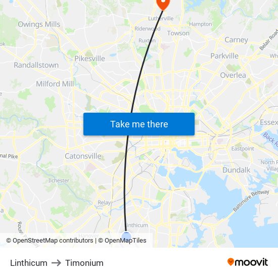 Linthicum to Timonium map