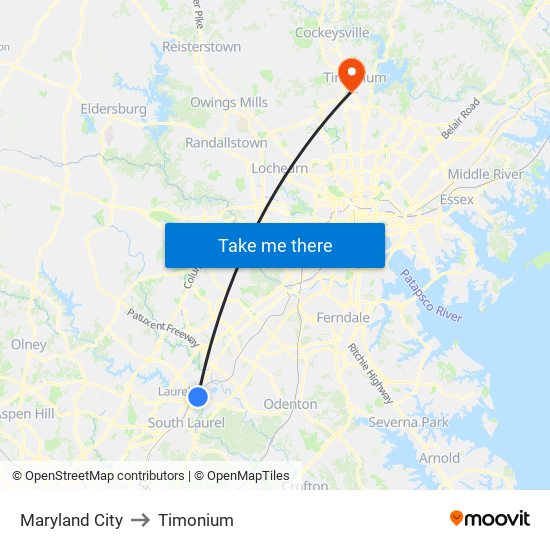 Maryland City to Timonium map