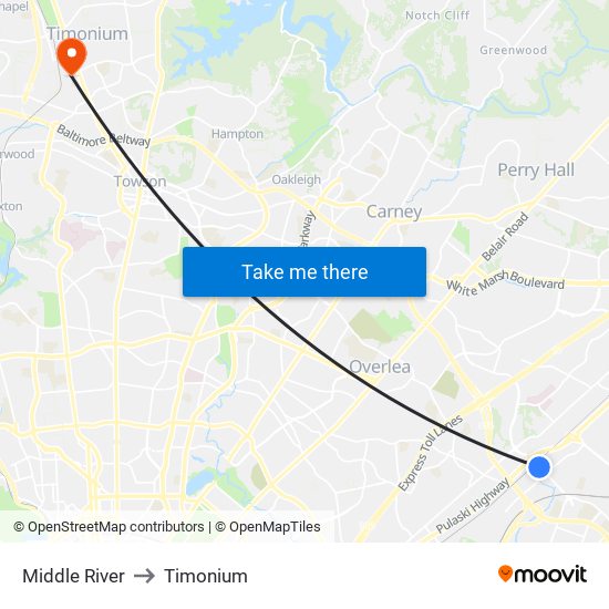 Middle River to Timonium map