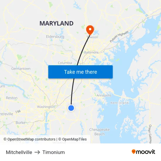 Mitchellville to Timonium map