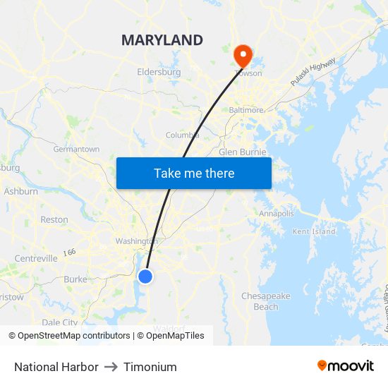 National Harbor to Timonium map