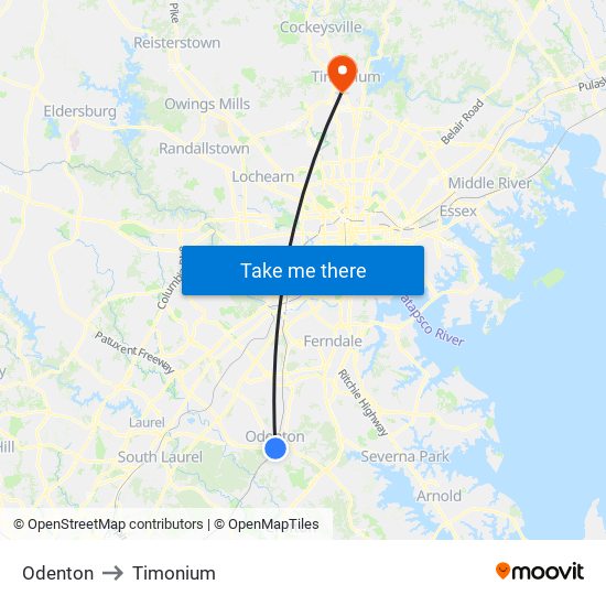 Odenton to Timonium map