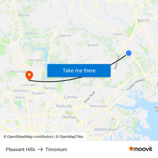 Pleasant Hills to Timonium map