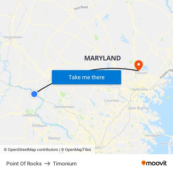 Point Of Rocks to Timonium map