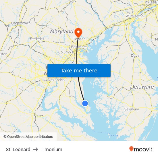 St. Leonard to Timonium map