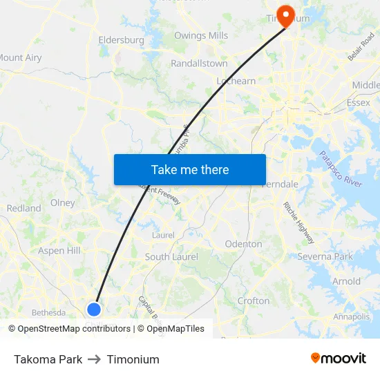 Takoma Park to Timonium map