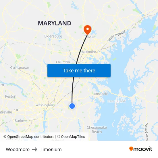 Woodmore to Timonium map