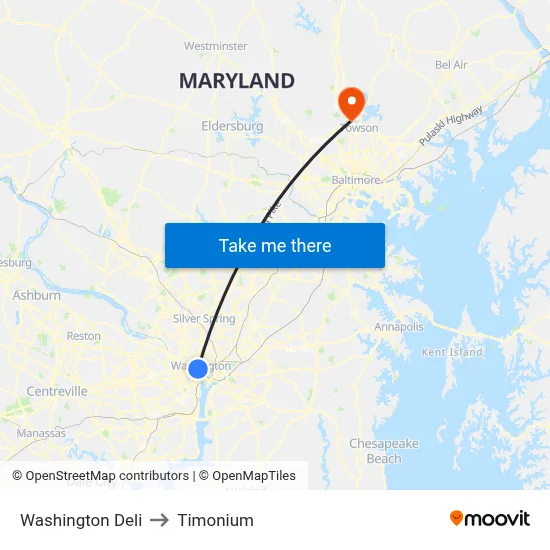 Washington Deli to Timonium map