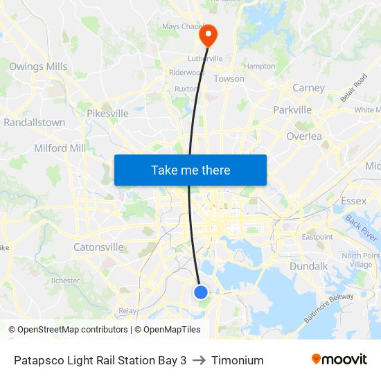 Patapsco Light Rail Station Bay 3 to Timonium map