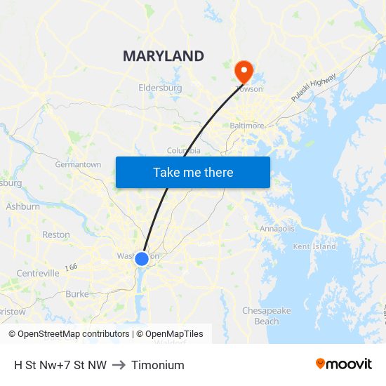 H St Nw+7 St NW to Timonium map