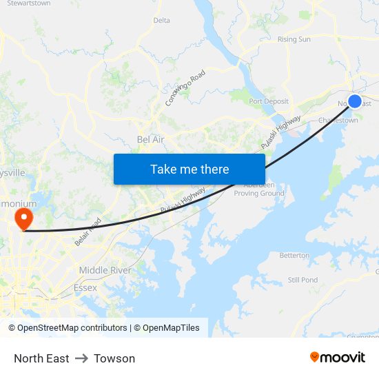 North East to Towson map