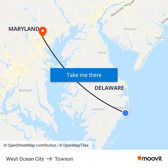 West Ocean City to Towson map