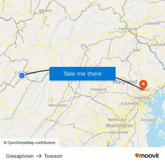 Cresaptown to Towson map