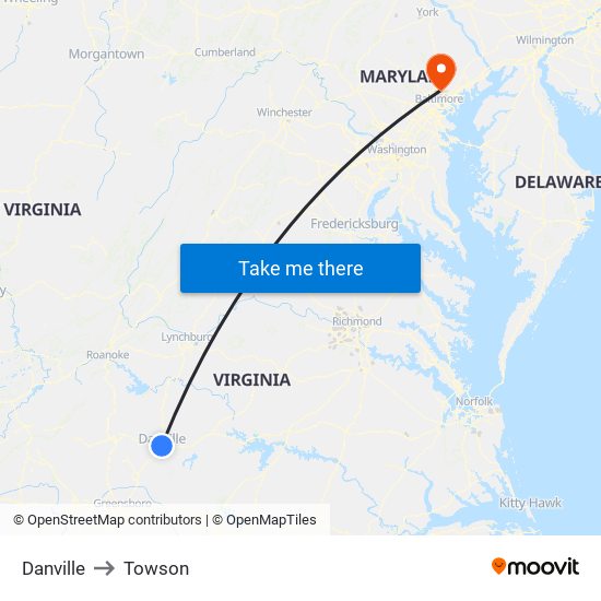 Danville to Towson map