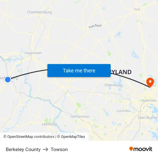 Berkeley County to Towson map