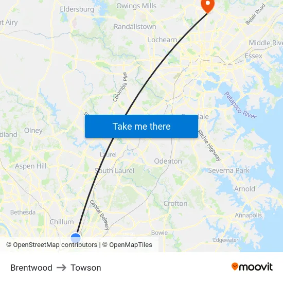 Brentwood to Towson map