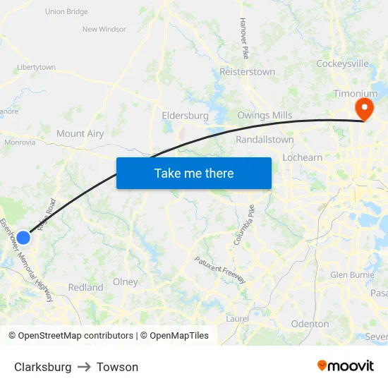Clarksburg to Towson map