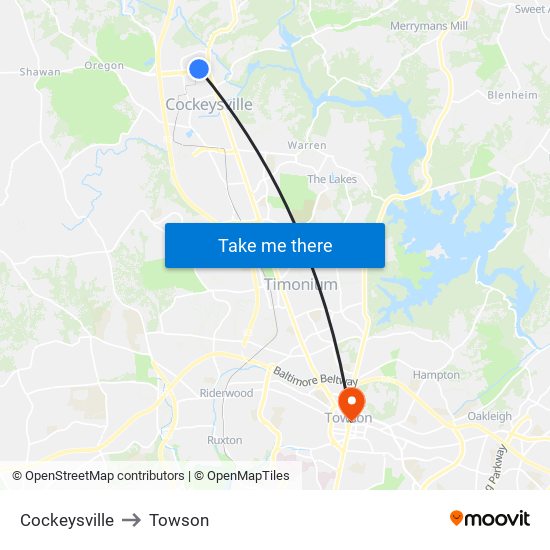 Cockeysville to Towson map