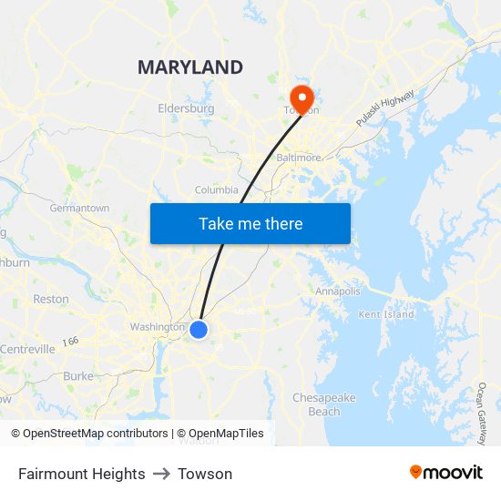 Fairmount Heights to Towson map