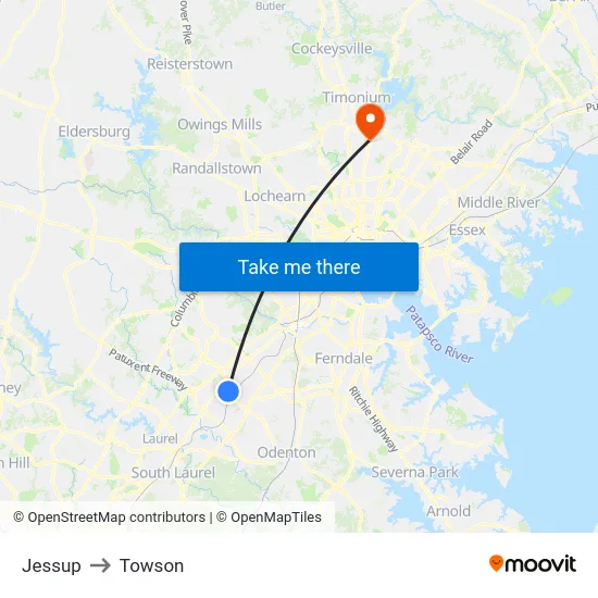 Jessup to Towson map