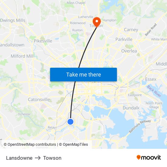 Lansdowne to Towson map