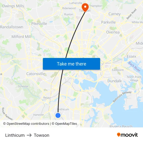 Linthicum to Towson map