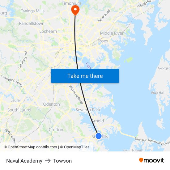 Naval Academy to Towson map