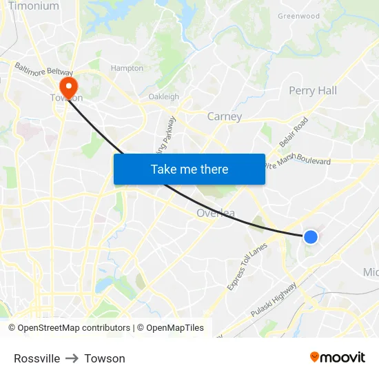 Rossville to Towson map