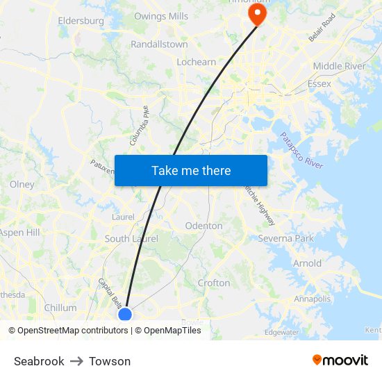 Seabrook to Towson map