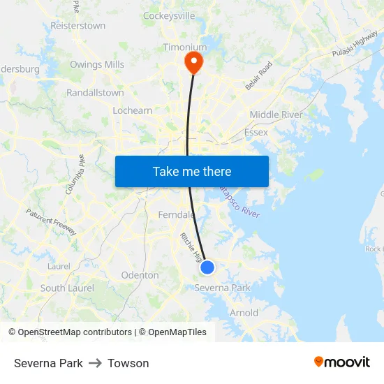 Severna Park to Towson map