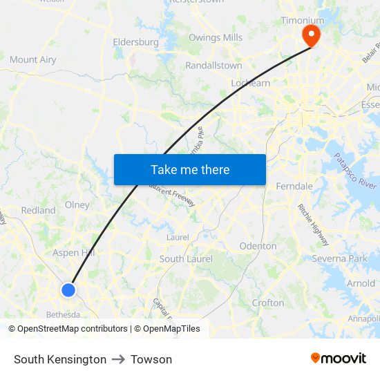 South Kensington to Towson map