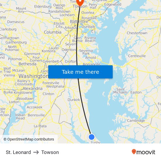 St. Leonard to Towson map