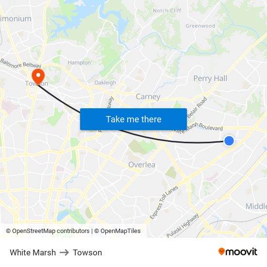 White Marsh to Towson map