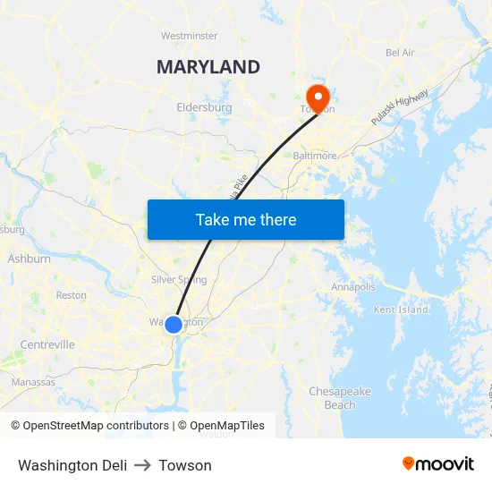 Washington Deli to Towson map