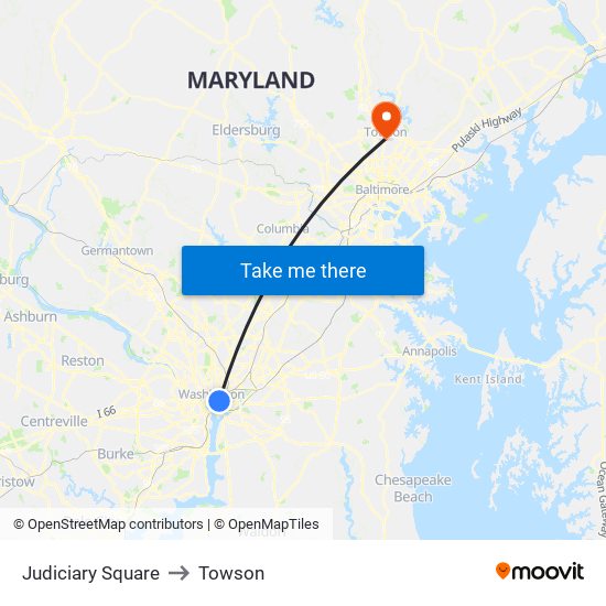 Judiciary Square to Towson map