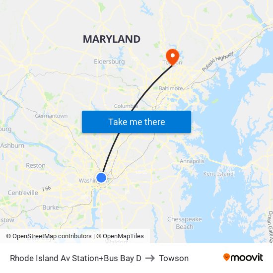 Rhode Island Av Station+Bus Bay D to Towson map