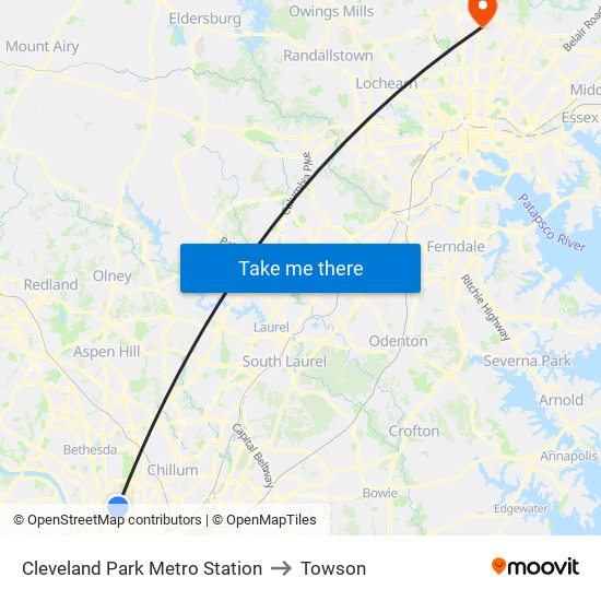 Cleveland Park Metro Station to Towson map