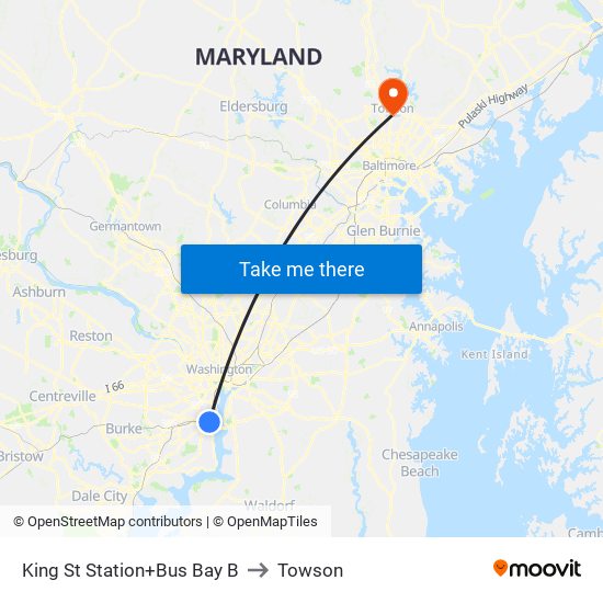 King Street-Old Town+Bay B to Towson map